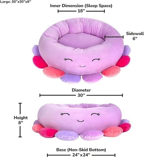Jazzwares Squishmallows Beula Octopus Rounded Ultra-Soft Cat and Dog Bed - 30 Inch