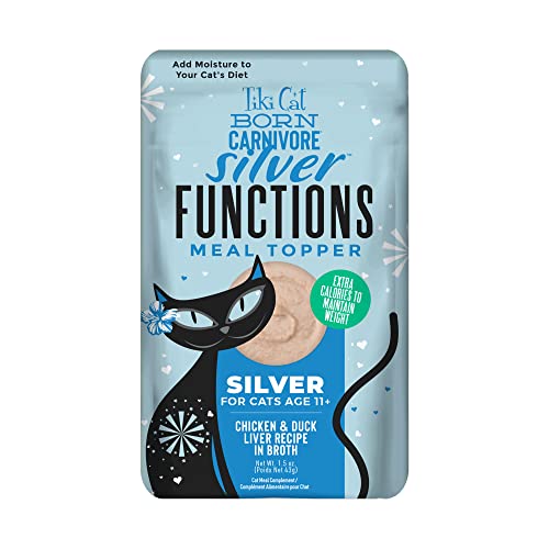 Tiki Cat Born Carnivore Silver Functions Chicken and Duck Liver in Broth Mousse Supplemental Senior Wet Cat Food Topper Pouch - 1.5 Oz - Case of 12 Default Title