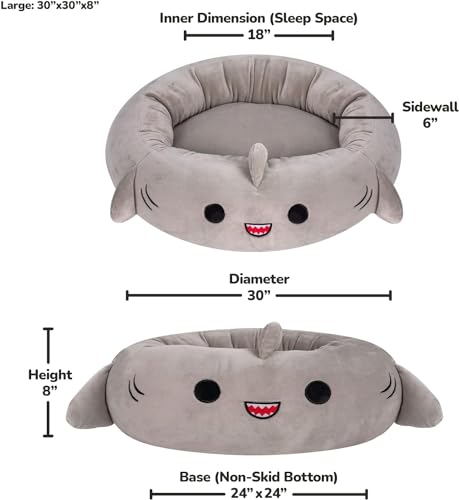 Jazzwares Squishmallows Gordon Shark Round Ultra-Soft Cat and Dog Bed - Gray