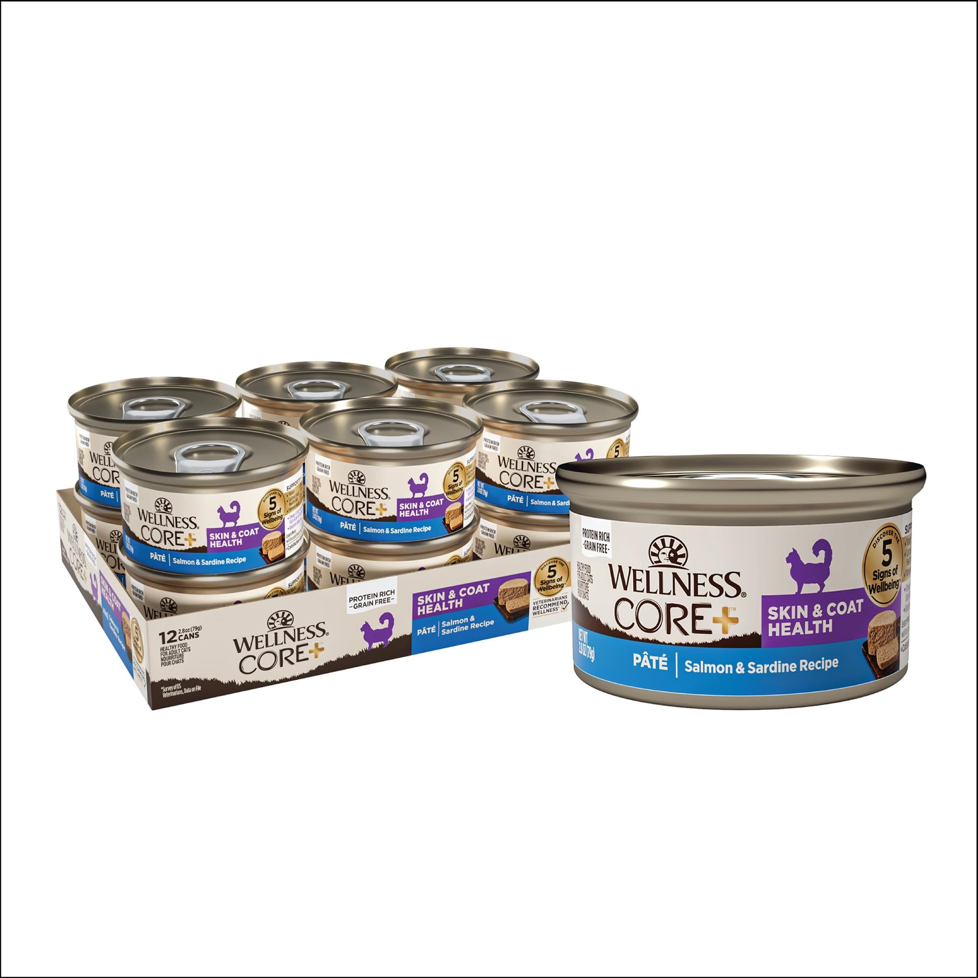 Wellness CORE+ Skin and Coat Health Grain-Free Salmon and Sardine Pate Canned Cat Food - 2.8 Oz - Case of 12 Default Title