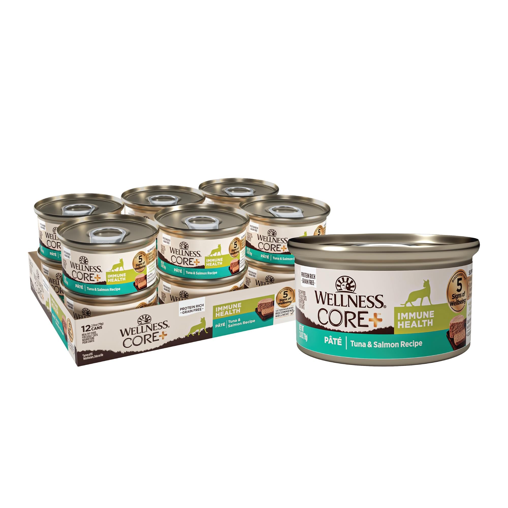 Wellness CORE+ Immune Health Grain-Free Tuna and Salmon Pate Adult Canned Cat Food - 2.8 Oz - Case of 12 Default Title