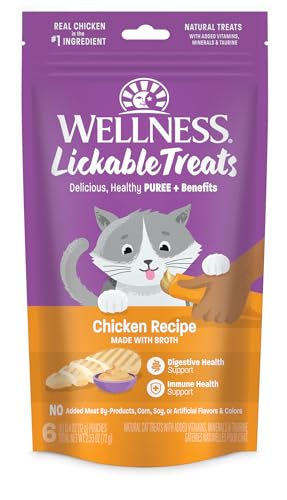 Wellness Lickable Treats Grain-Free Chicken with Broth Puree Squeezable Cat Treats - .4 Oz - 6 Pack - Case of 24