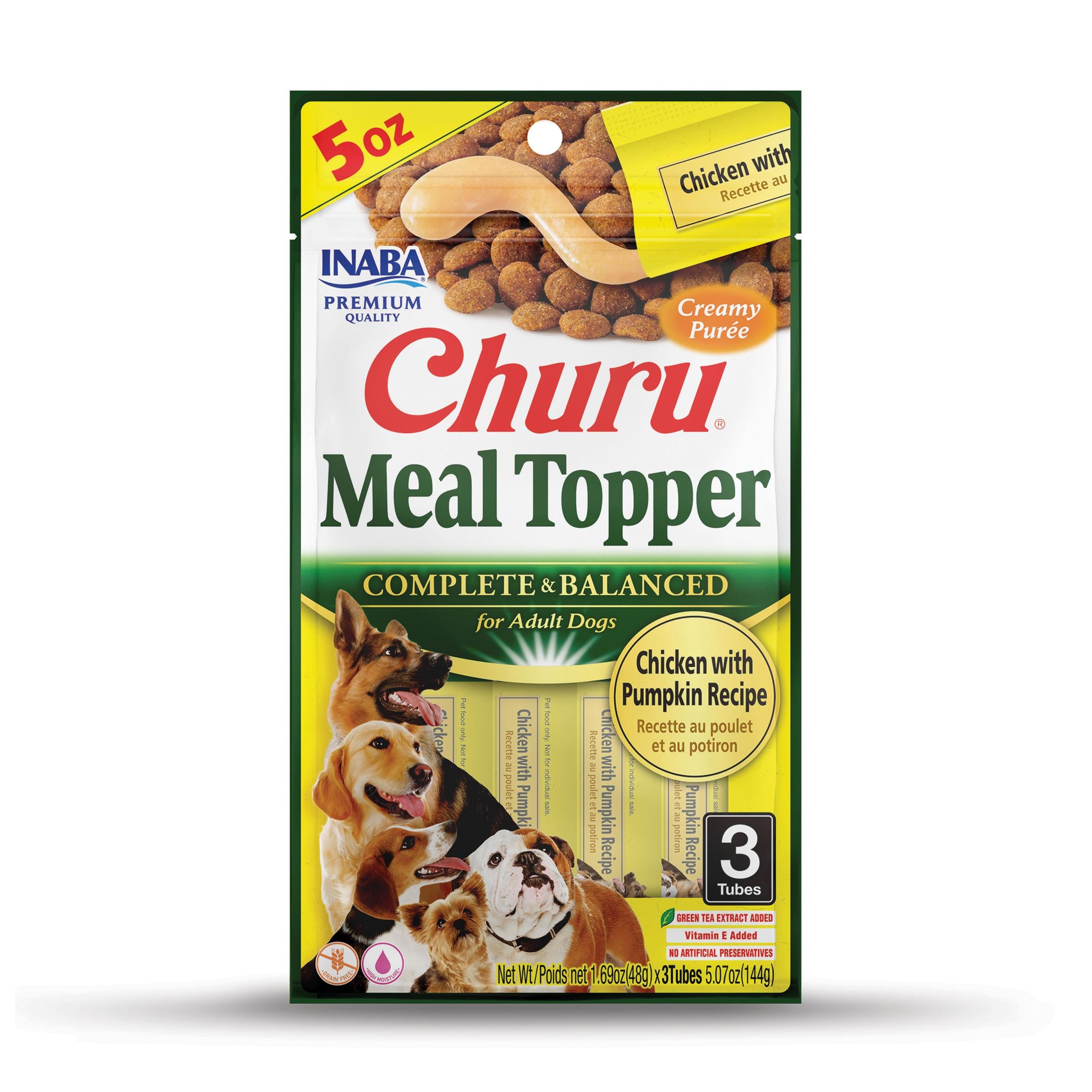 Inaba Churu Complete and Balanced Chicken and Pumpkin Dog Food Meal Topper Pouch 1.69 Oz - 3 Pack - Case of 6