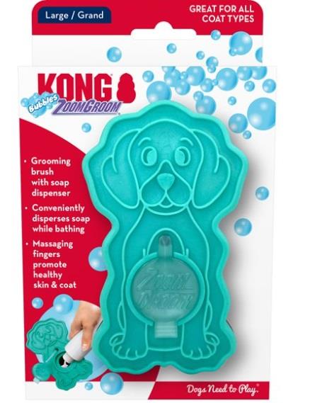 Kong ZoomGroom Bubbles Bathing and Massaging Shampoo Dispensing Cat and Dog Brush - Blue - Large