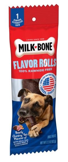 Milk-Bone Rawhide-Free Flavor Rolls Beef and Cheese Natural Dog Chews - 2.2 Oz - 1 Count - Case of 15 Default Title