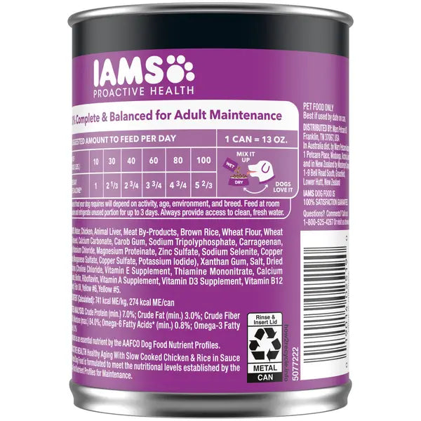 IAMS ProActive Health Slow Cooked Chicken and Rice Pate Senior Canned Dog Food - 13 Oz - Case of 12