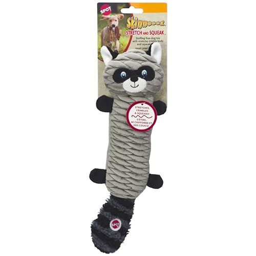 Ethical SPOT Skinneeez Stuffing-Free Beaver Racoon Stretch and Squeak Dog Toy Small - 13 Inch