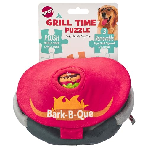 Ethical SPOT Grill Time Hide N' Seek Interactive 4-Piece Puzzle Crinkle and Squeak Dog Toy - 8 Inch