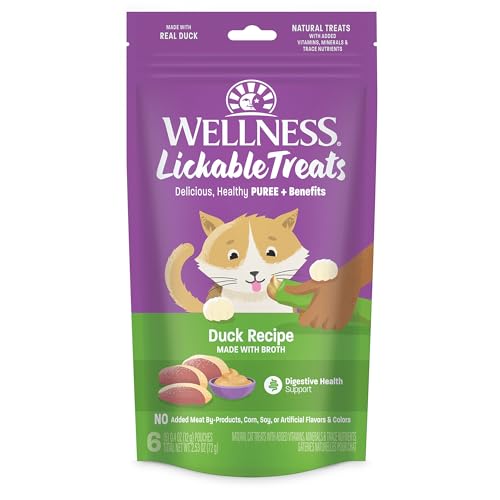 Wellness Lickable Treats Grain-Free Duck with Broth Puree Squeezable Cat Treats - .4 Oz - 6 Pack - Case of 24