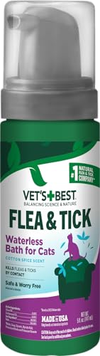 Vet's Best Natural Flea and Tick Cotton Spice Scent Plant-Based Waterless Cat Shampoo Spray - 5 Oz