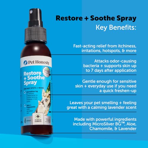Pet Honesty Restore and Soothe Chlorhexidine Aloe and Lavender Scented Cat and Dog Hot Spot Spray - 4 Oz