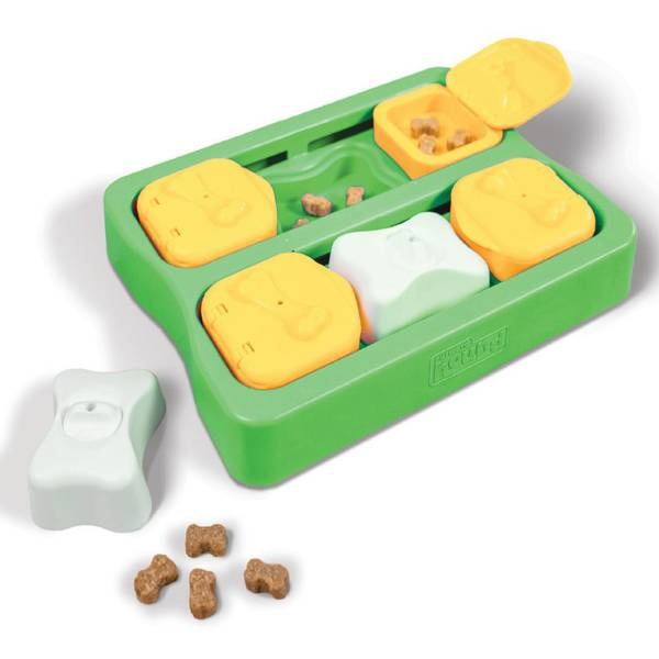 Outward Hound Nina Ottosson Flip Slide and Treat Interactive Brick Puzzle Dog Toy - Green - Small