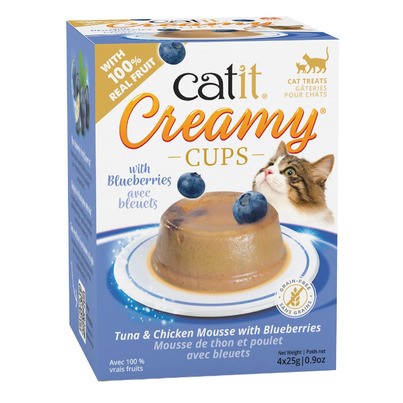 Catit Creamy Cups Grain-Free Tuna and Chicken Mousse with Blueberries Pate Wet Cat Food - .9 Oz - 4 Count - 12 Pack Default Title