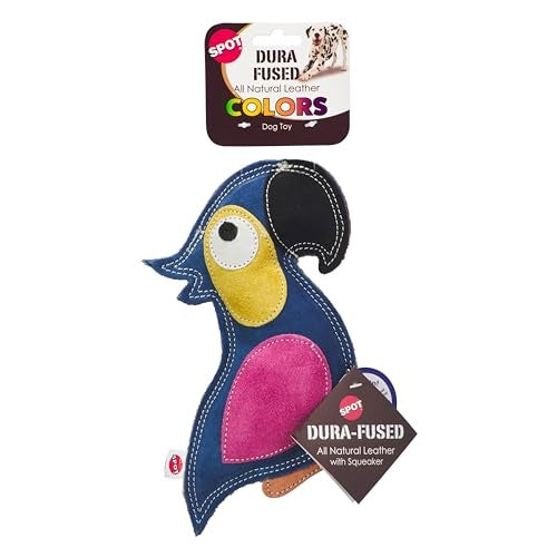 Ethical SPOT Dura-Fused Colors Natural Leather and Jute Parrot Squeak Chew Dog Toy - 8 Inch