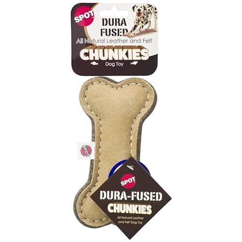 Ethical SPOT Dura-Fused Chunkies Natural Leather and Felt Bone Squeak Chew Dog Toy - 6 Inch