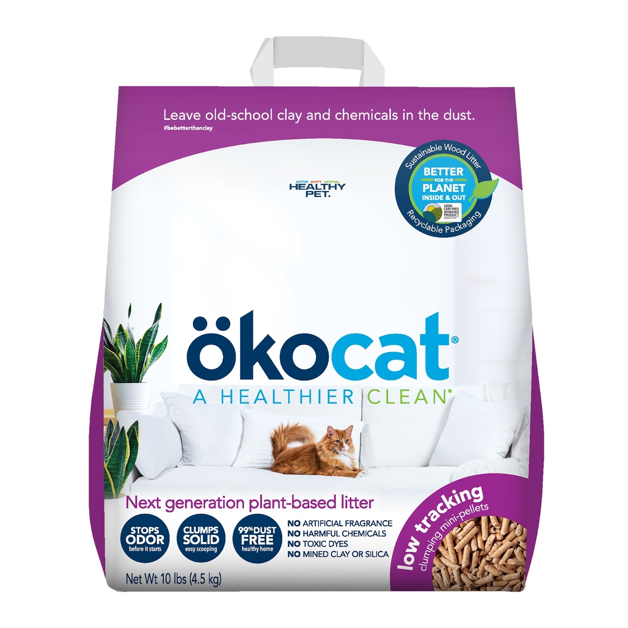 Okocat Low-Tracking Less Mess Unscented Clumping Mini-Pellet Wood Cat Litter 10 Pounds
