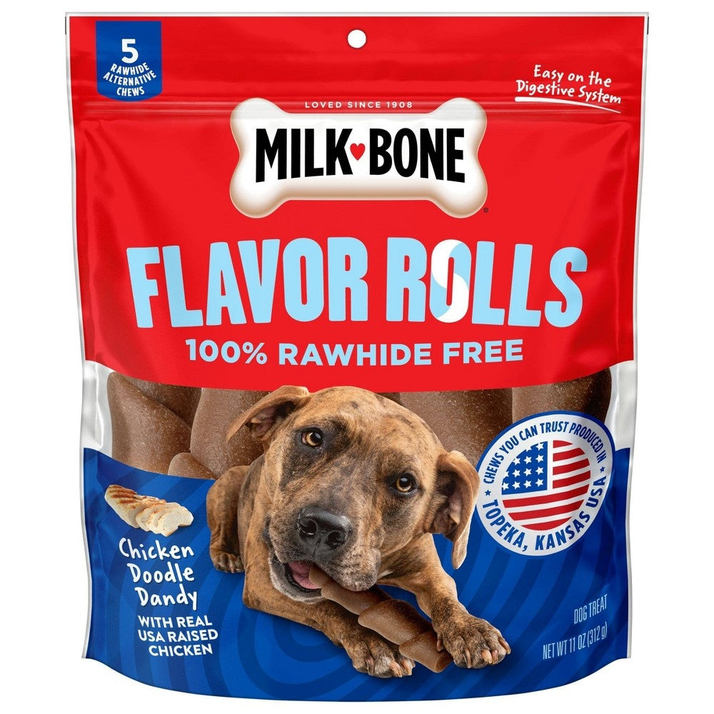 Milk-Bone Rawhide-Free Flavor Rolls Chicken Doodle Dandy Natural Dog Chews - 11 Oz - 5 Count - Case of 6 Default Title