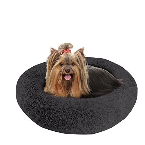 Arlee Rover Shaggy Round Calming Pet Bed Black Small - L:22 X W:22 X H:9