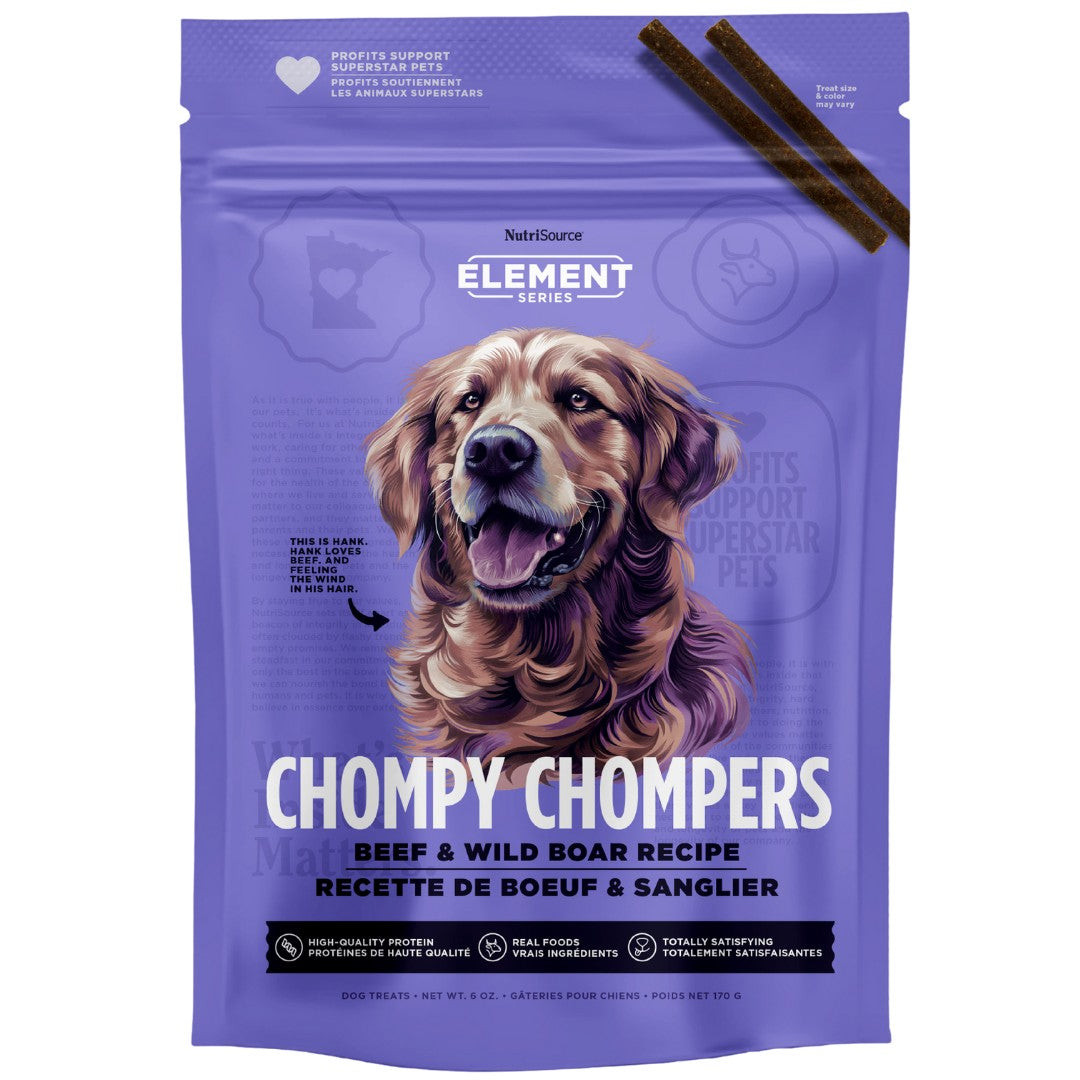 Nutrisource Element Series Chompy Chompers Beef and Wild Boar Crunchy Biscuit Dog Treats - 6 Oz - Case of 12