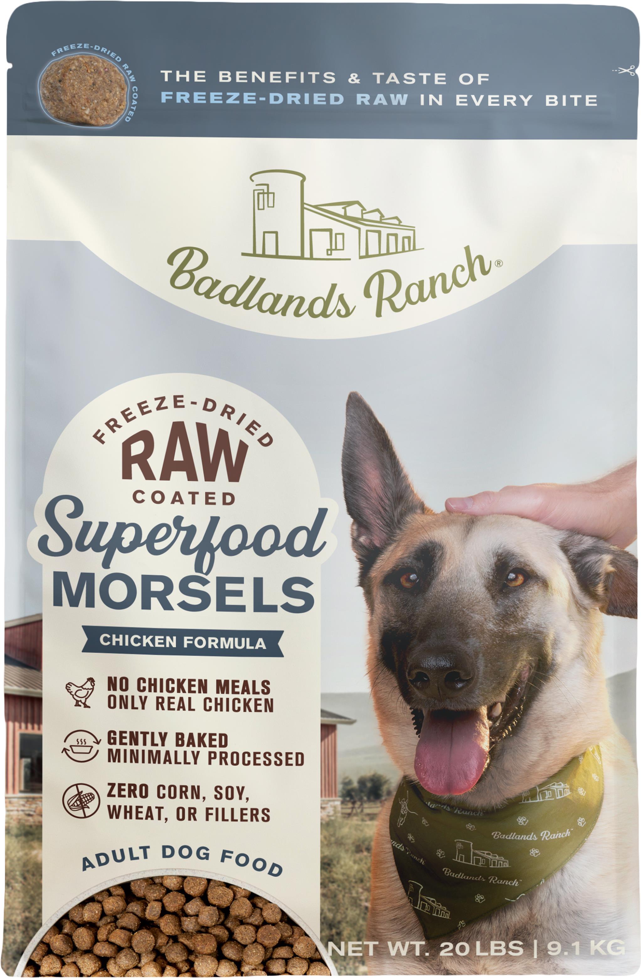 Badlands Ranch Superfood Complete Freeze-Dried Raw Coated Chicken Morsals Dry Dog Food 20 Pounds