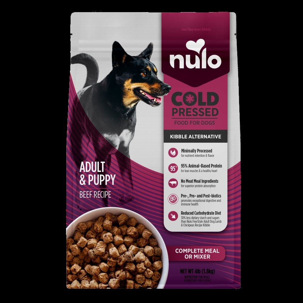 Nulo Cold Pressed Beef Recipe Kibble Alternative Meal and Mixer Puppy and Adult Dry Dog Food 4 Pounds