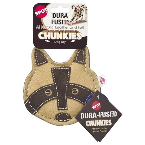 Ethical SPOT Dura-Fused Chunkies Natural Leather and Felt Racoon Squeak Chew Dog Toy - 5 Inch