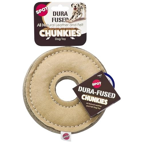 Ethical SPOT Dura-Fused Chunkies Natural Leather and Felt Ring Squeak Chew Dog Toy - 6 Inch