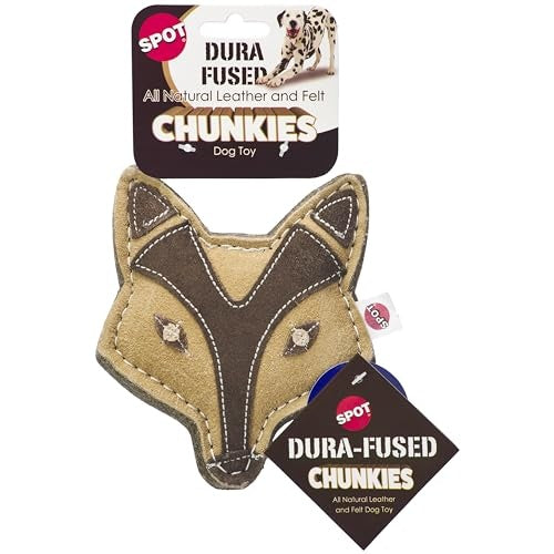 Ethical SPOT Dura-Fused Chunkies Natural Leather and Felt Fox Squeak Chew Dog Toy - 5 Inch