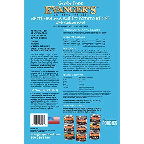 Evanger's Grain-Free Whitefish Sweet Potato and Salmon Dry Dog Food - 30 Lbs