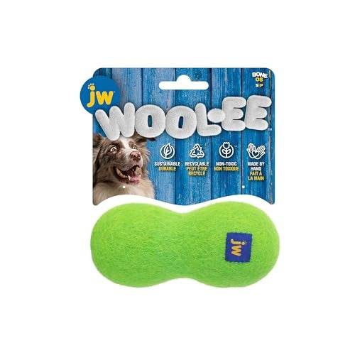 JW Pet WOOL-EE Bone Natural and 100% Hand-Made Wool Fetch Dog Toy - Green Small