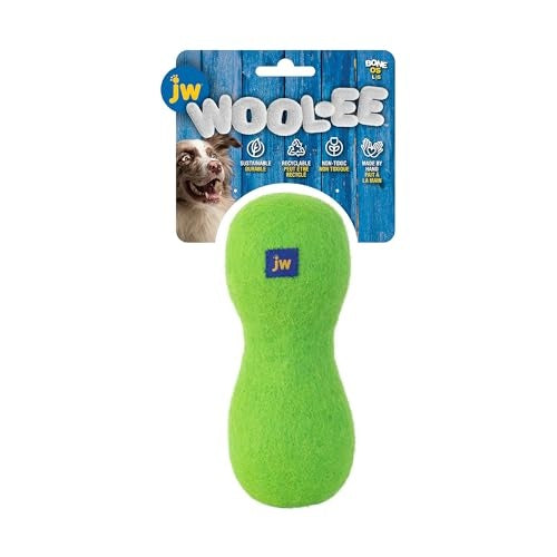 JW Pet WOOL-EE Bone Natural and 100% Hand-Made Wool Fetch Dog Toy - Green Large