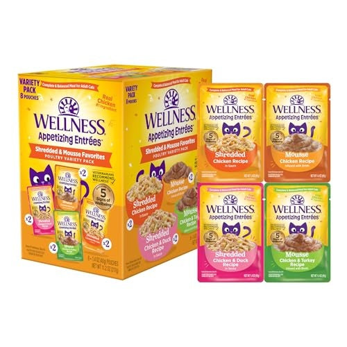Wellness Appetizing Entrees Shredded and Mousse Chicken Turkey Duck Wet Cat Food Pouch - Variety Pack - 1.4 Oz - 8 Pack - Case of 3 Default Title