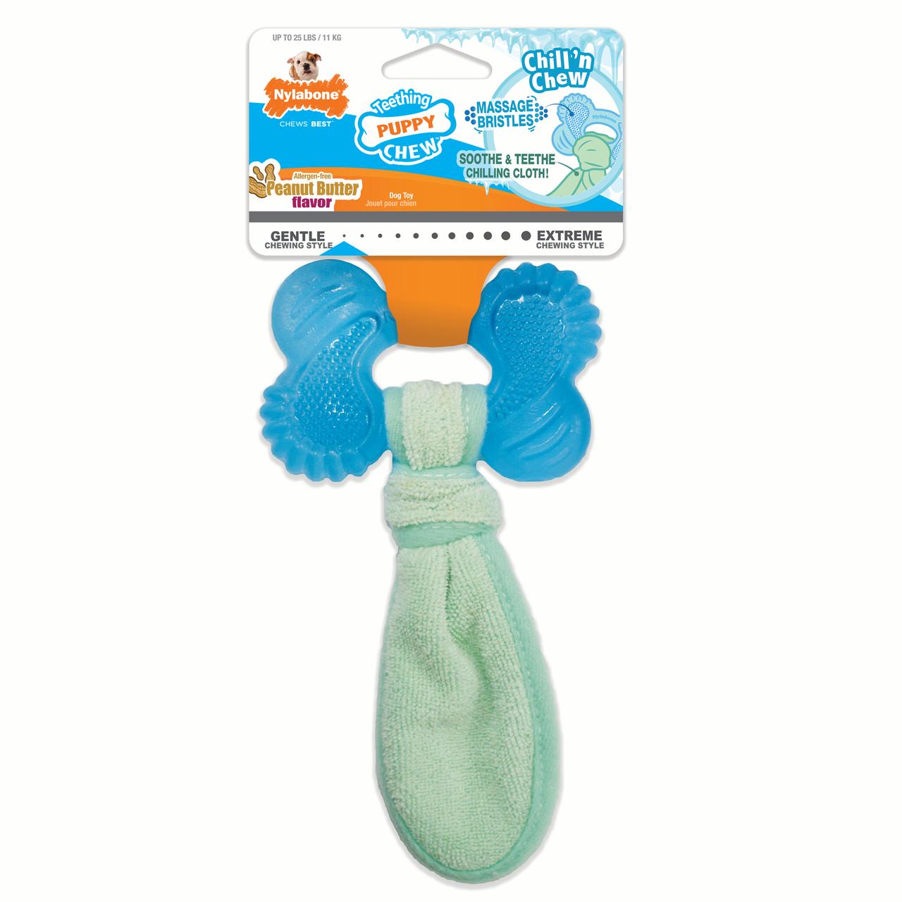 Nylabone Freezer-Bone Peanut Butter Flavor Rubber and Terry Cloth Teething Puppy Dog Toy - Small