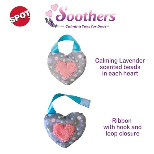 Ethical SPOT Soothers Heart-Shaped On-The-Go Anxiety Relief Lavender Scented Plush Dog Toy - 3 Inch - 2 Pack