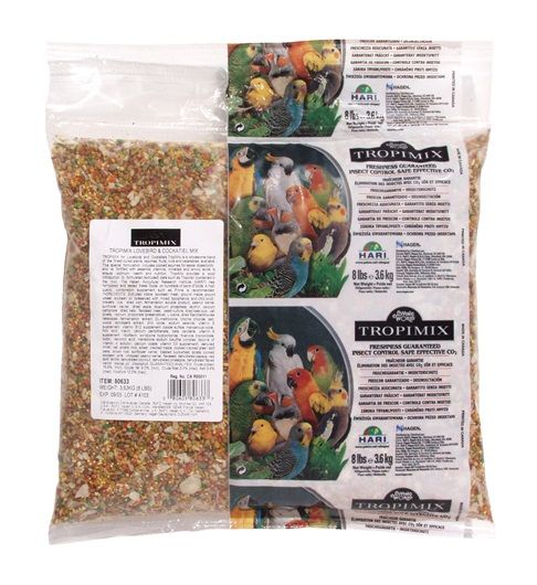 Hagen Hari TropiMix Seeds Fruits Nuts Veggies Legumes and Grains Cockatiel and Lovebird Bird Food 8 Pounds
