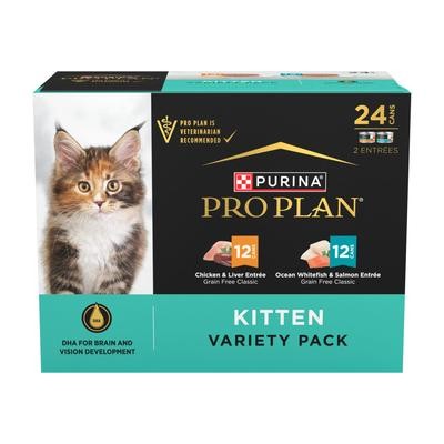 Purina Pro Plan Grain-Free Chicken Liver and Whitefish Salmon Kitten Canned Cat Food - Variety Pack - 3 Oz - Case of 24 Default Title