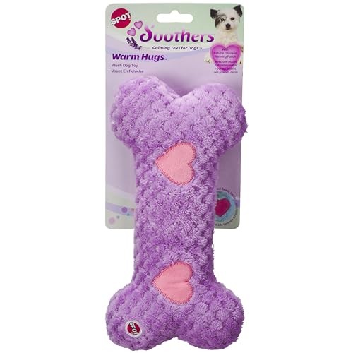 Ethical SPOT Soothers Warm Hug Bone Anxiety Lavender Scent Removable Squeaker Microwavable Pouch Plush Dog Toy Large - 12 Inch
