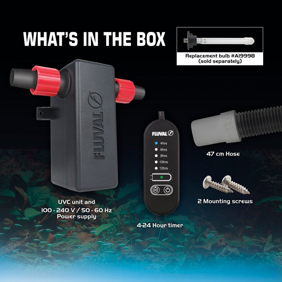 Fluval In-Line Aquarium UVC Greenwater Water Clarifier - 3 Watt - Up to 100 Gallons