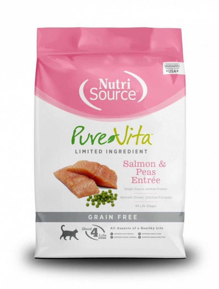 Nutrisource PureVita Grain-Free Limited Ingredient Salmon and Peas Entrée Dry Cat Food - 4 Lbs - Case of 8