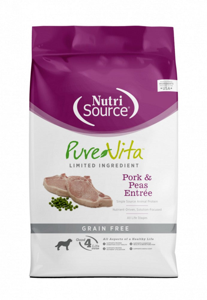 Nutrisource PureVita Grain-Free Limited Ingredient Pork and Peas Entrée Dry Dog Food - 12 Lbs