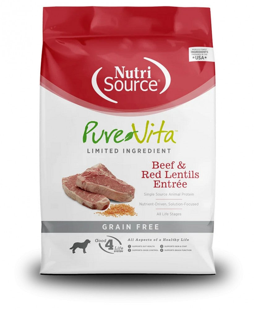Nutrisource PureVita Grain-Free Limited Ingredient Beef and Red Lentils Dry Dog Food - 4 Lbs - Case of 8
