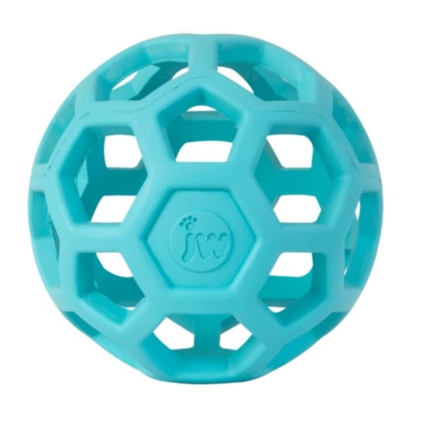 JW Pet HOL-EE Roller Puzzle Ball Chew and Fetch Natural Rubber Dog Toy - Blue - Medium - 4.5.Inch