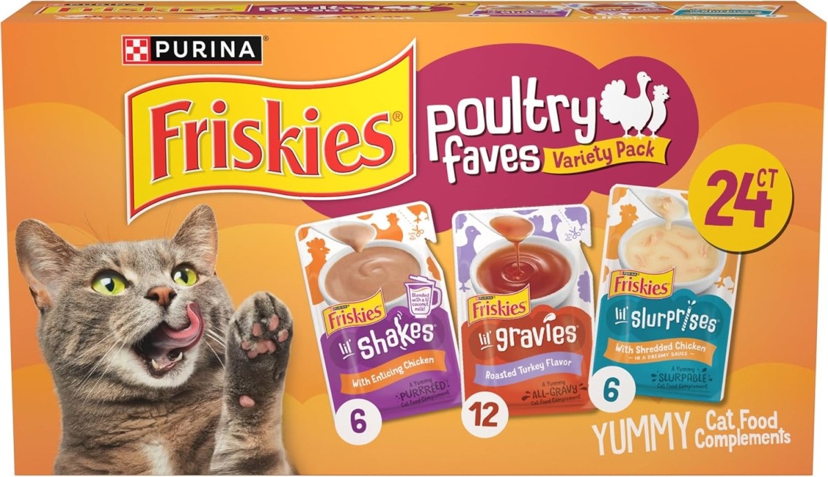 Purina Friskies Poultry Faves Lil' Shakes Lil' Gravies Lil' Slurpies Wet Cat Food or Toppers - Variety Pack - 24 Count Default Title