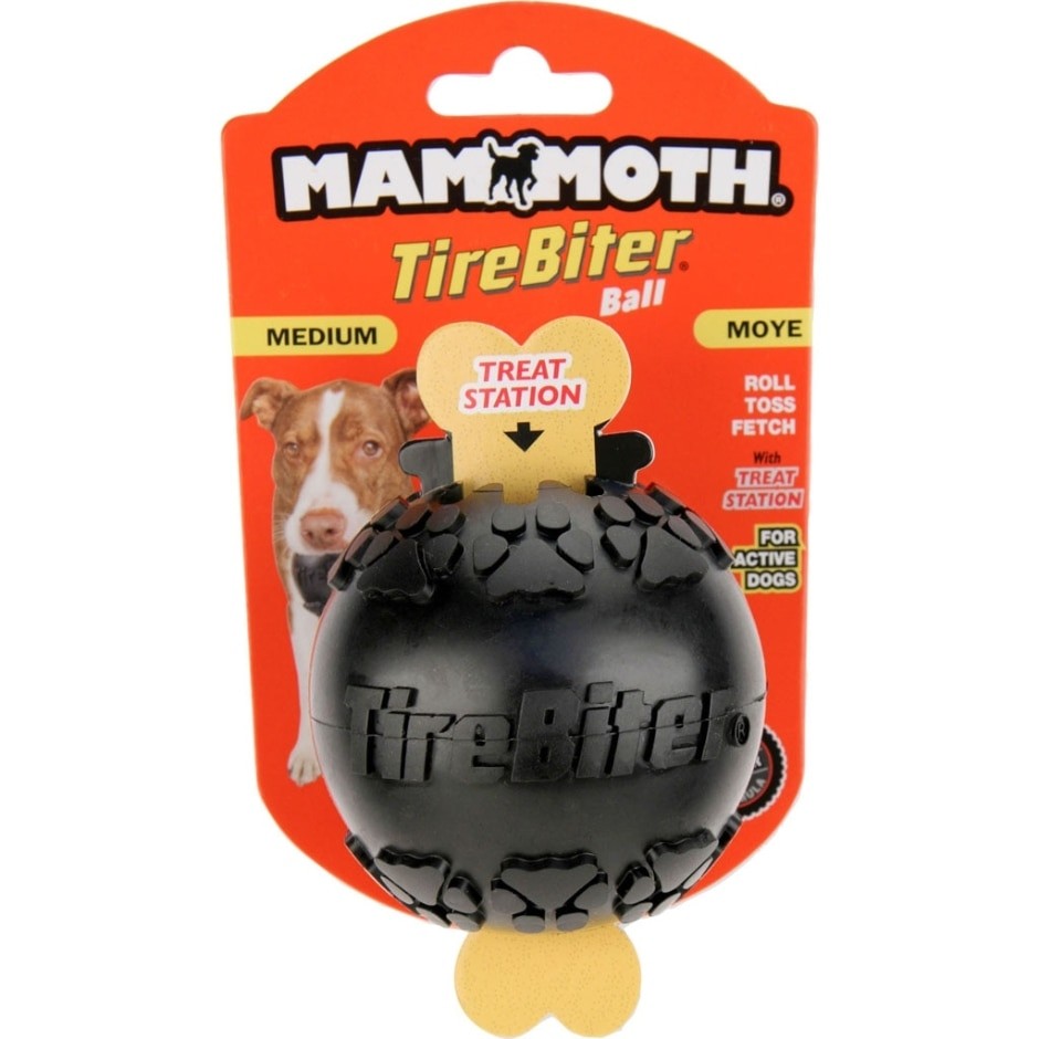 Mammoth Pet Products Tirebiter Treat-Station Treat-Inserting Ball Rubber Dog Toy - 3 Inch