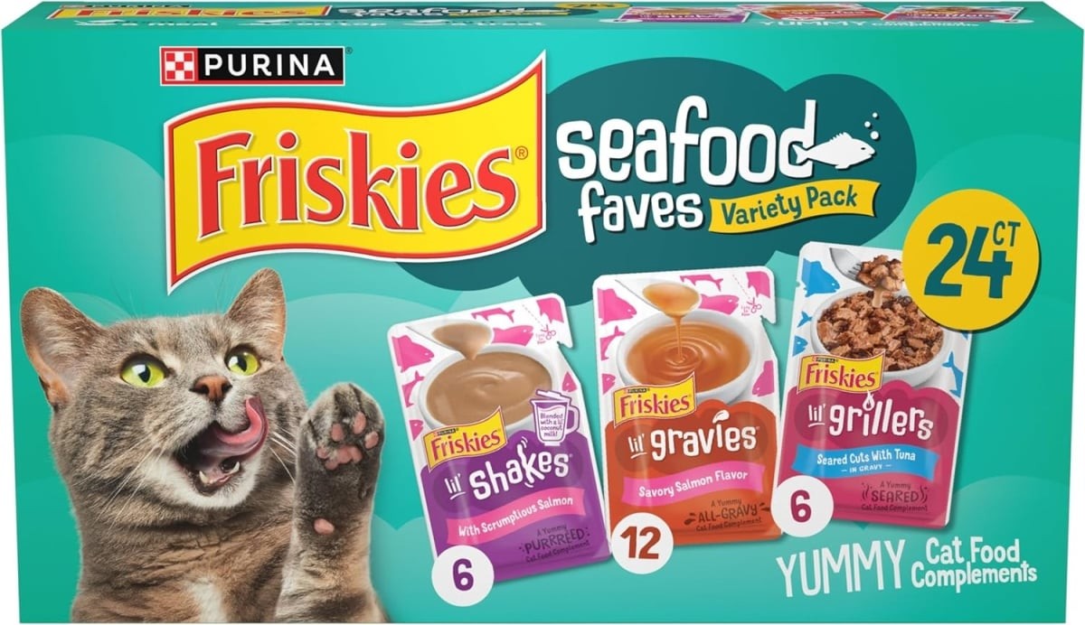 Purina Friskies Seafood Faves Lil' Shakes Lil' Gravies Wet Can Food or Toopers Pouch - Variety Pack - 1.55 Oz - Case of 24 Default Title