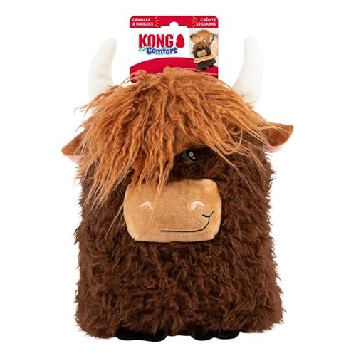 Kong Comfort Jumbo Highland Cow 3-Squeakers and Crinkle Plush Dog Toy - Assorted Color - Extra Large