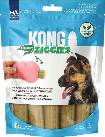 Kong Ziggies Enhanced Plant-Based Teeth Cleaning Dental Puppy Dog Sticks Treats Medium/Large - 8 Oz