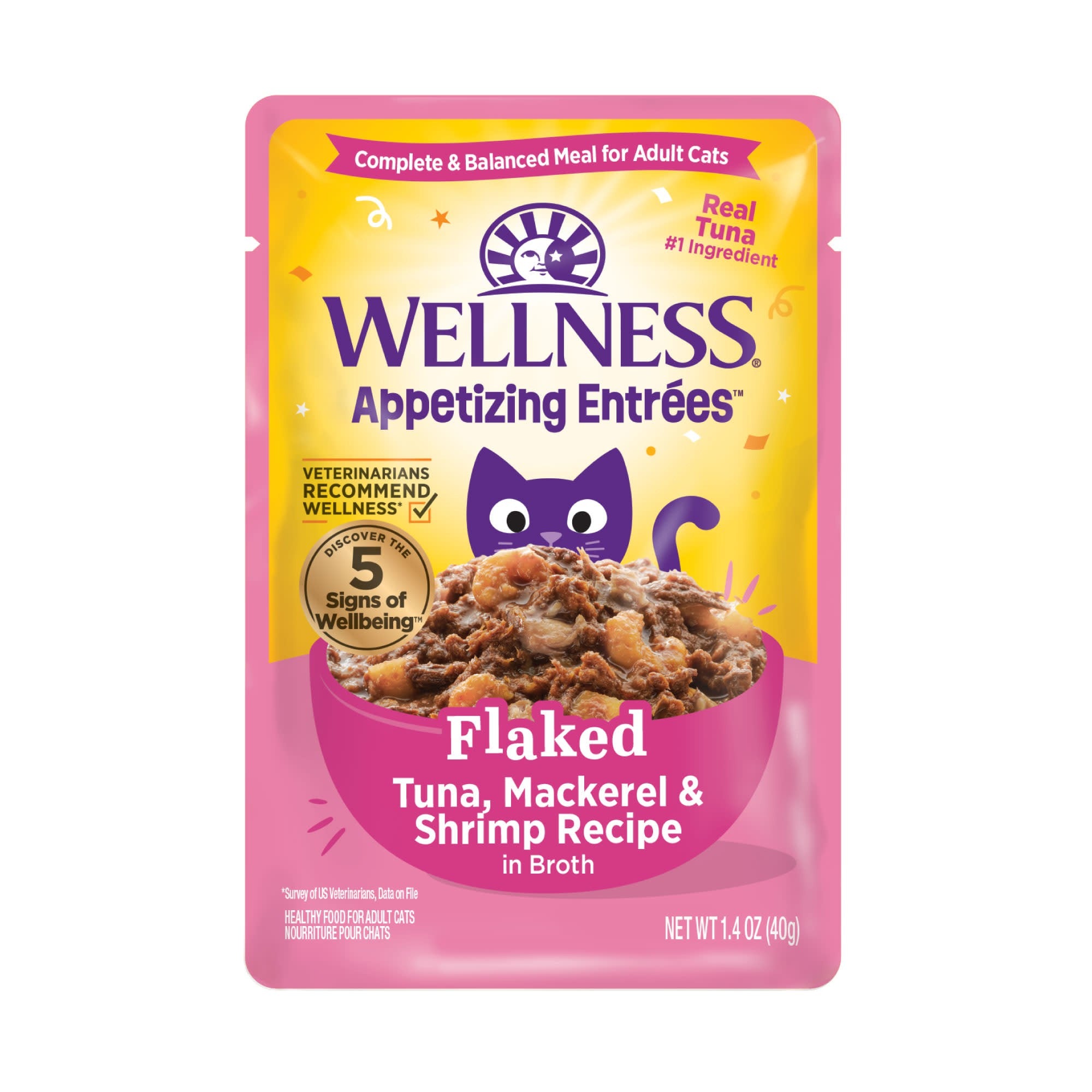 Wellness Appetizing Entrees Flaked Tuna Mackerel Shrimp in Broth Wet Cat Food Pouch - 1.4 Oz - 8 Pack - Case of 3 Default Title