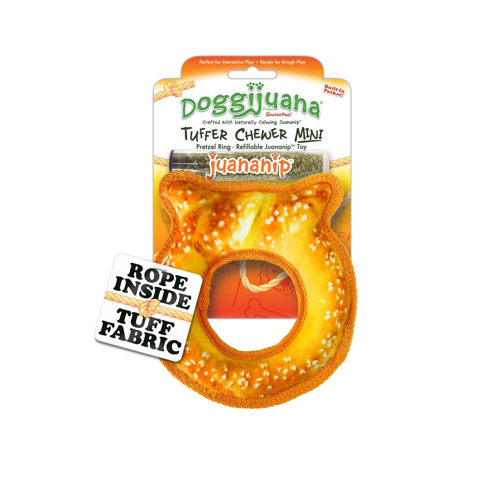 Meowijuana Doggijuana Pretzel Ring Tuffer Chewer Inner-Rope Refillable Juananip Plush Dog Toy