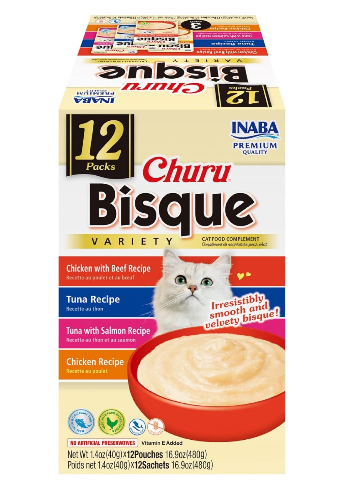 Inaba Churu Bisque Tuna Salmon Beef Chicken Creamy Wet Cat Food or Topper - Variety Pack - 1.4 Oz - 12 Pack Default Title